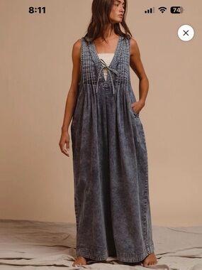 BiBi Washed Indigo Denim Overalls Jumpsuit